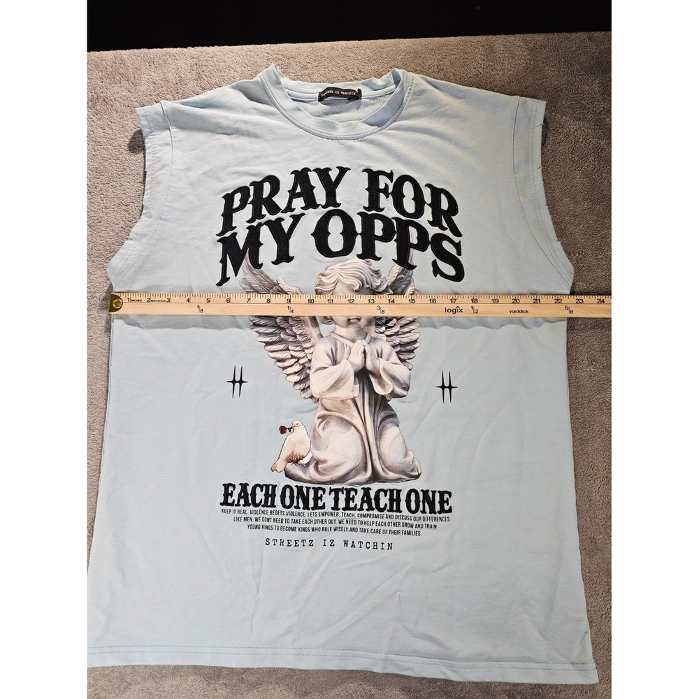 Streetz Iz Watchin Pray For My Opps Angel Muscle Tee Light Blue Small - Picture 8 of 12